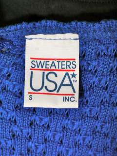 Vtg 80s Punk Knit Cardigan Sweater Vest Electric Blue S  