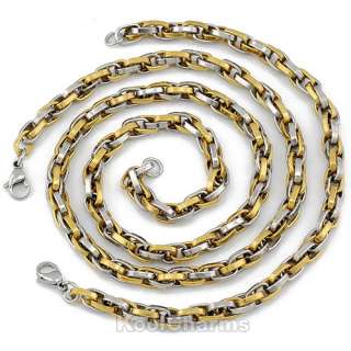 MENS 6MM Gold& Silver Tone Link Stainless Steel Necklace Chain 
