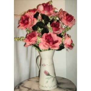  Pink Rose Floral Arrangement in Rustic Watering Can 