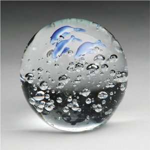  3 Blue Dolphin Glass Paperweight