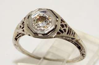 2500 .39CT ANTIQUE ART DECO EUROPEAN CUT DIAMOND ENGAGEMENT RING 18K 