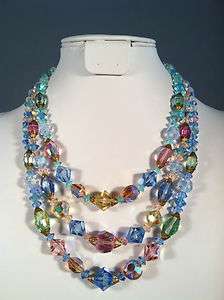   Strand Multi color Shades of Blue Necklace, Estate Jewelry  