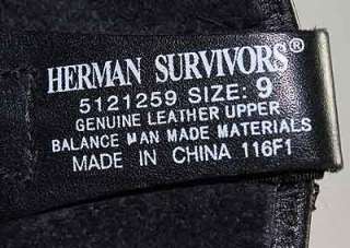 HERMAN SURVIVORS BLACK LEATHER BIKER BOOTS MENS SLIP ON sz 9  