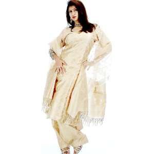   Salwar Kameez Fabric with All Over Golden Thread Weave   Cotton Silk