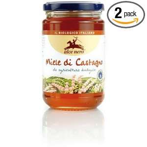 Alce Nero Organic Chestnut Honey, 400 Gram Glass Jars (Pack of 2 