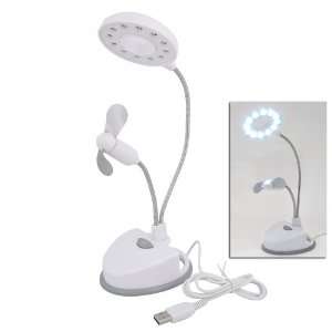    12 LED Desk Lamp and USB Mini Fan White (3*AA or USB) Electronics