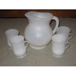  Vintage White Plastic Kool Aid 2 Quart Pitcher w/ 4 Cups 