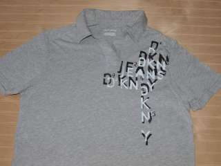 DKNY Blur Logo Polo Shirt Gray Retail $49.50 NWOT  