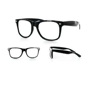  New Glossy Black Wayfarer Nerd Glasses Clear Lens Optical 