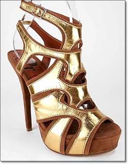 New Womens PROMISE gold metallic strappy high heel peep toe sandal 