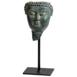  Rusted Verde Bronze Buddha Head on Stand