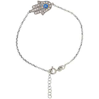 Sterling Silver 6.75 in. Cable Link Chain Bracelet w/ Jeweled Hamsa 