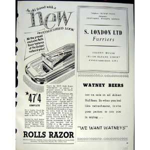   1953 ADVERTISEMENT RAZOR LONDON FURRIERS WATNEY BEERS