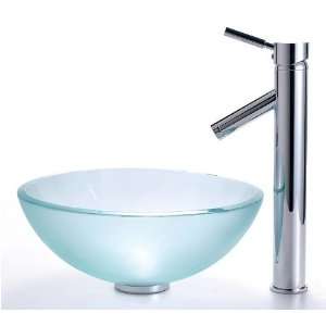 Frosted 14 inch Glass Vessel Sink and Sheven Faucet C GV 101FR 14 12mm 