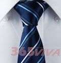 A62 Dark Blue Stripes Mens 100% Woven Silk 3 Neck Tie  