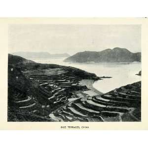 1906 Print Rice Terraces Agriculture China Mountains River 