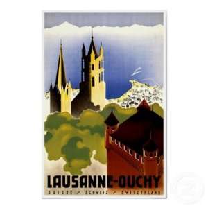  Lausanne   Ouchy Switzerland Vintage Travel Posters