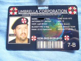 Resident Evil ID Card Umbrella Corp Albert Wesker Props  