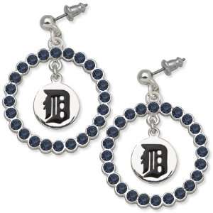  Detroit Tigers Earrings   Blue Crystals & Team Logo 