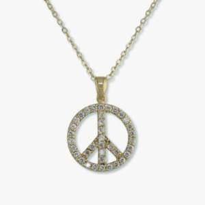   THE LOOK OF REAL 7/8 PAVE CZ PEACE SIGN NECKLACE 