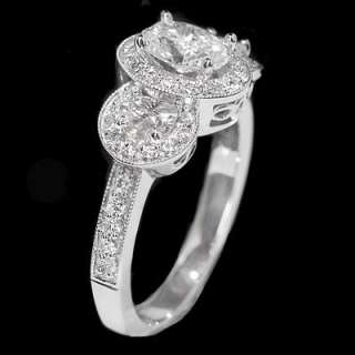 70 OVAL 3 STONE DIAMOND RING PAVE ENGAGEMENT RING  