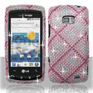  LG VS740 Ally US740 Apex Full Diamond Hot Pink Plaid Case 