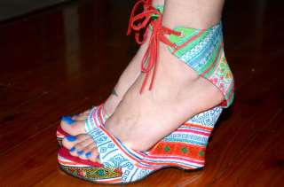 NEW*Ethnic VINTAGE~LOOK TRIBAL Heels SHOES WEDGES~39/8D  