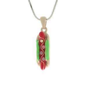   iClovers Enamel Collections Hot Dog with Buns Necklace   25mm Jewelry