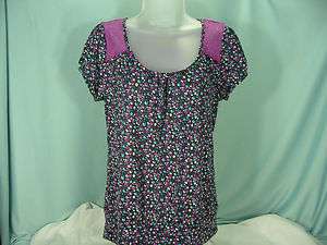 Weavers womens large knit Top Lace panel polyester short sleeve New 