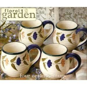  Floral Garden Set of Four Hand Painted Ceramic Mugs 