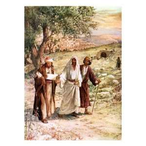 Two disciples walk with the risen Jesus on the road to Emmaus, unaware 