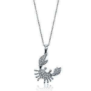   Day Sterling Silver Cubic Zirconia CZ Crab Pendant w/ Chain Necklace