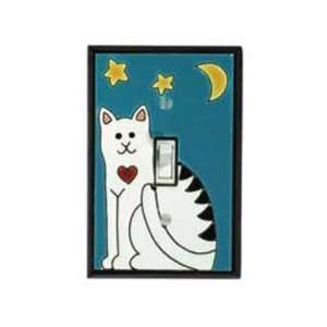  Folk Art Cat Ceramic Switch Plate / 1 Toggle