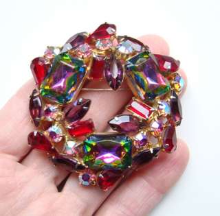   Quality Heliotrope Rhinestone Brooch Unsigned Watermelon  