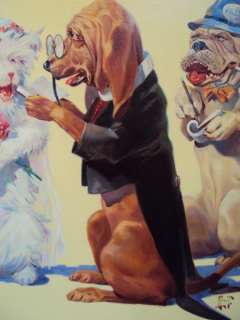 Listd Artist HERBERT HERGET Original OIL PAINTING Terrier DOG MARRIAGE 