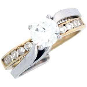   tone Gold Pretty CZ Engagement Ring with Channel Set Accents Jewelry
