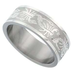   Band Ring Laser Etched Scorpion Pattern Matte Background, size 8