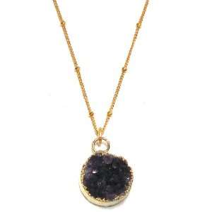    Pendant Necklace With Gold Dipped Amethyst Druzy Crystal Jewelry