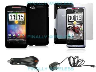 Black Hard Cover CASE+LCD Screen Protector+CAR & HOME Chargers HTC 