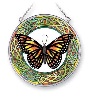 Amia 5332 Suncatcher Featuring a Butterfly Design, Hand Painted Glass 