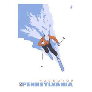  Roundtop, Pennsylvania, Stylized Skier Giclee Poster Print 