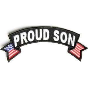Proud Son Patch with American Flag, 4x1.5 in, embroidered iron on 