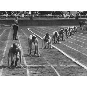  Penn Relay Races, College Students Crouched in Starting 