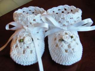 Crochet Baby Bonnet Booties Christening Gown Dress Set  