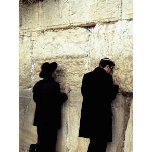  Two Men Praying in Front of a Wall, Western Wall, Old City 
