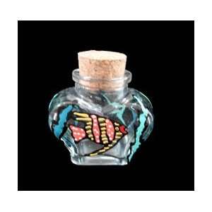Angel Fish   Hand Painted   Small Heart Shaped Bottle   2 oz.