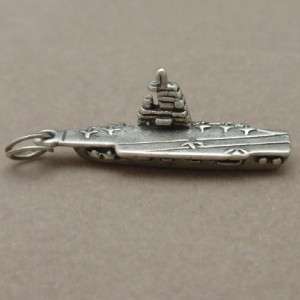 Aircraft Carrier Ship Charm Vintage Sterling Silver WW II  