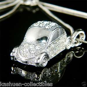 3D VW Beetle~ VOLKSWAGEN Classic CAR w Swarovski Crystal Charm 