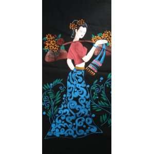  Colorful Batik Tapestry Chinese Painting Carry Flower 