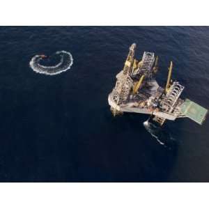 Oil Rig and Safety Boat in the North Atlantic Ocean 